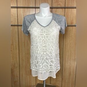 Maurices Lace Front Blouse with Gray Sleeves SZ - XXL